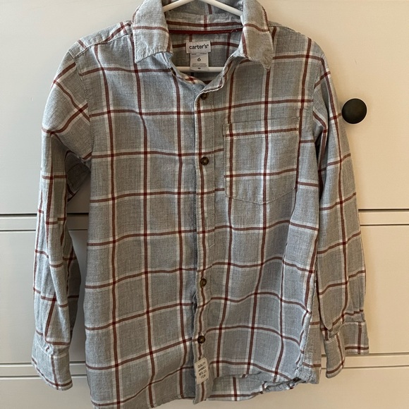 Carters Size 6 Gray and Orange Button Down - Picture 1 of 2